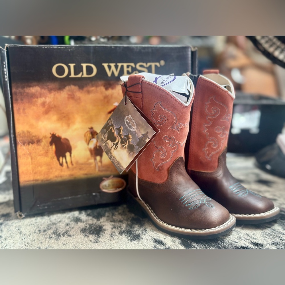 NWT little Girls size 4.5 Old West Brown and pink Cowboy Boots